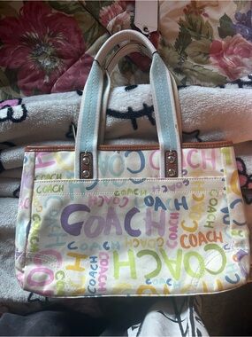 Coach Multicolor Pastel Logo Canvas Tote